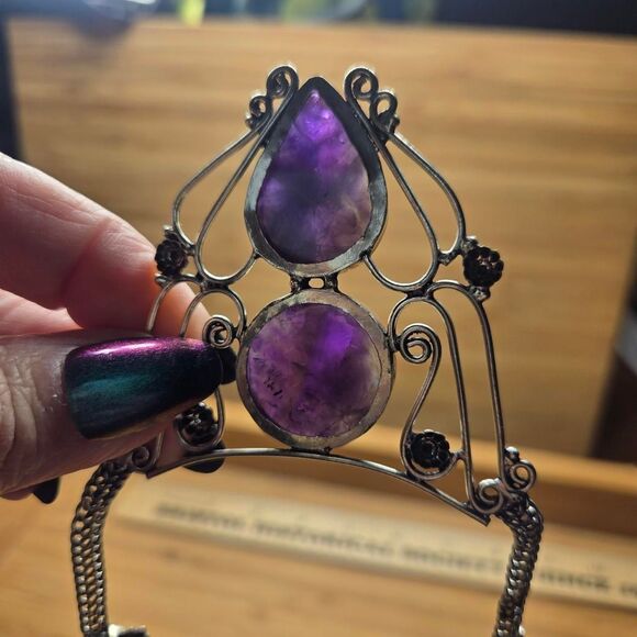 Women's Purple and Silver Jewelry bono necklace handmade - Picture 6 of 8